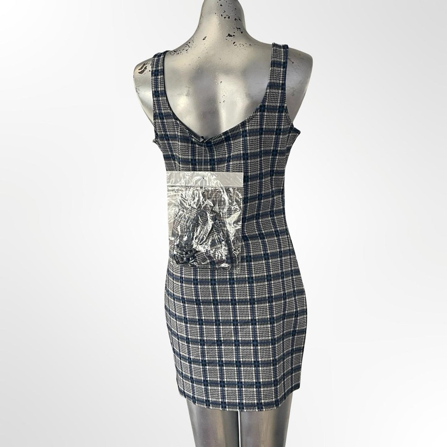 Forever 21 Plaid Square-Neck Mini Dress Navy & White -size L