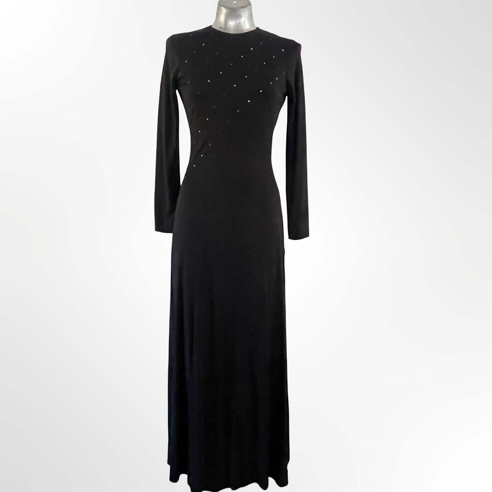 Joseph Magnin Vintage Long Sleeve Black Gown with Rhinestones