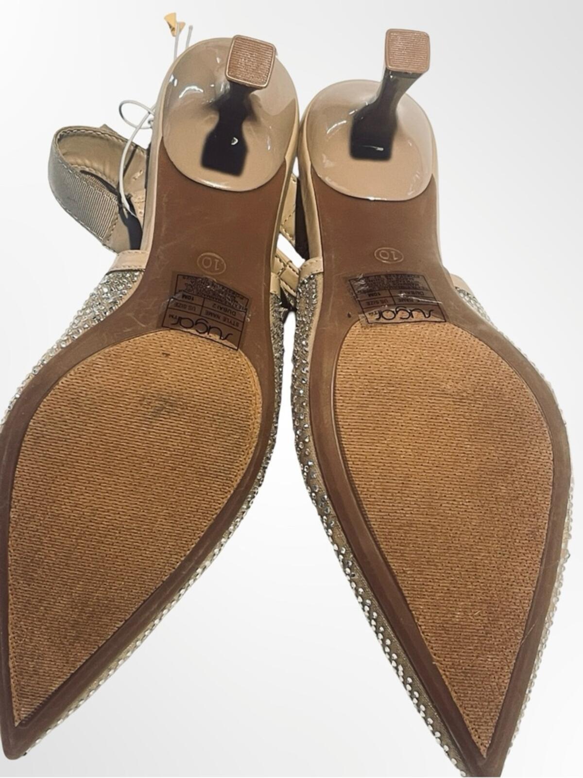 Sugar Dubai2 Beige Embellished Pointed-Toe Slingback Flats in size 10 NWT