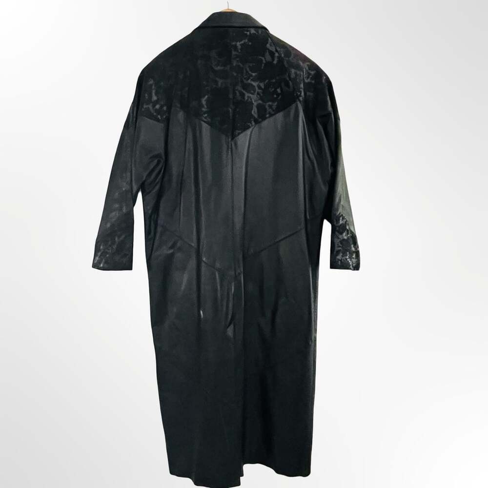Pelle Studio Black Leather Long Trench Coat with Snakeskin Textured  Panels