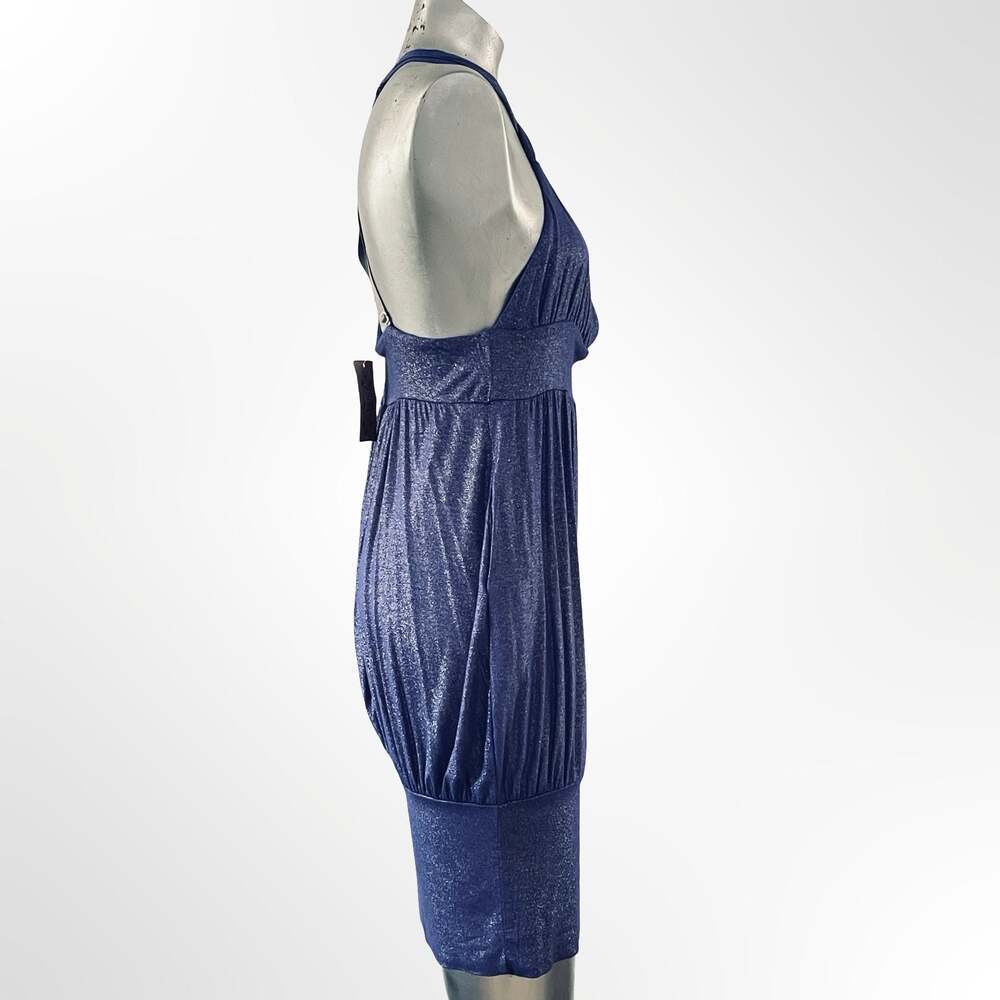C. Luce Metallic Blue Halter Neck Pleated Mini Dress NWT