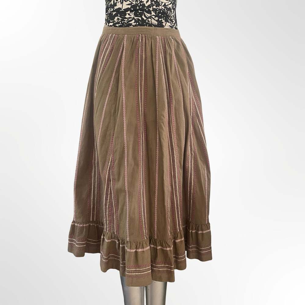 Sottana by David Lohman Vintage Brown Striped Cotton Midi Skirt