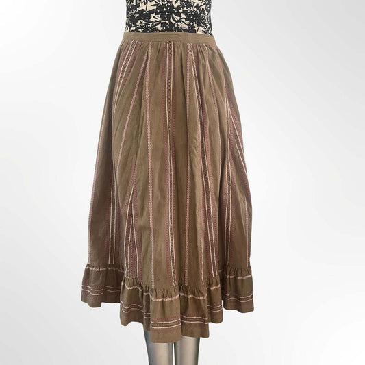 Sottana by David Lohman Vintage Brown Striped Cotton Midi Skirt