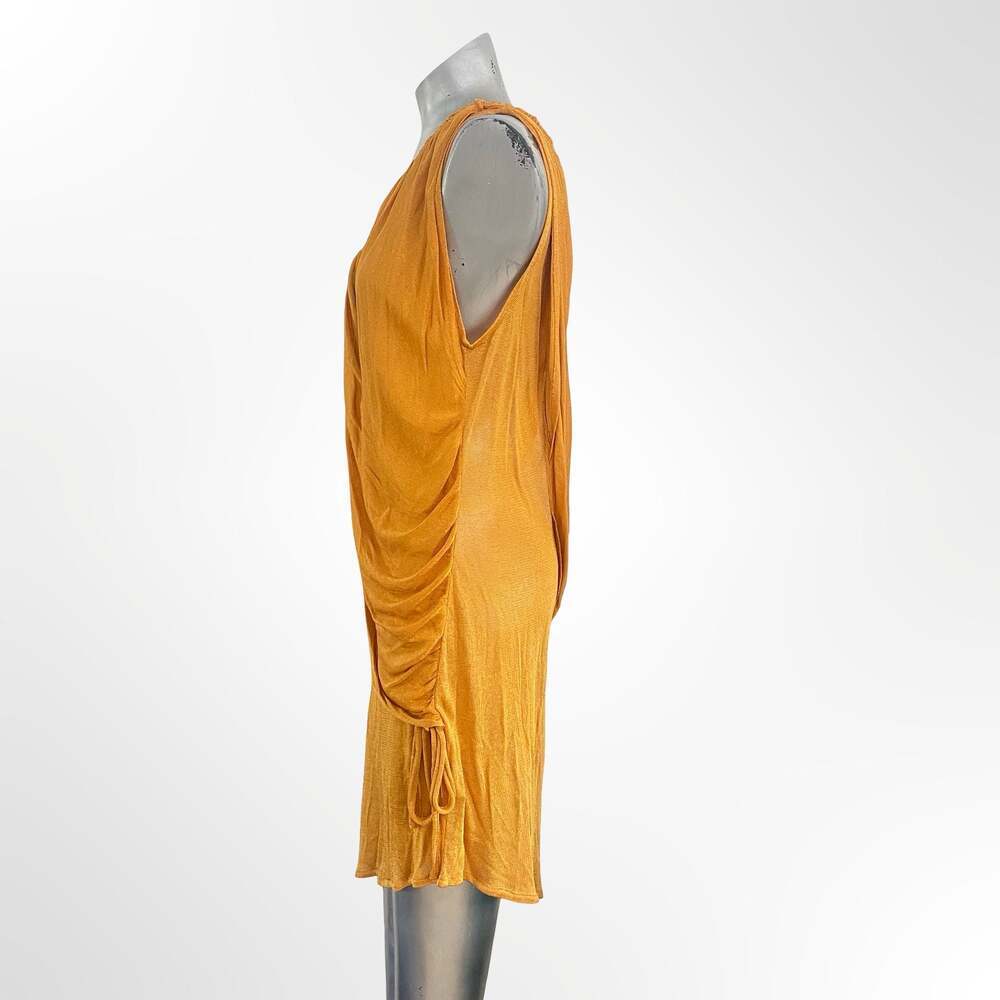 Hanifa Women's Mustard Yellow Asymmetrical Draped Mini Dress