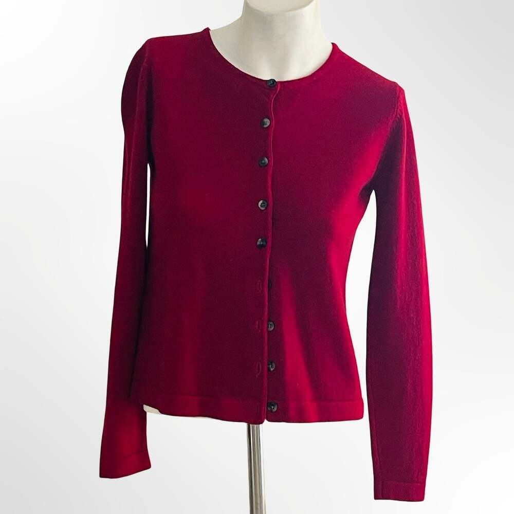 Red Crew Neck Long Sleeve Button Front Knit Cardigan Sweater