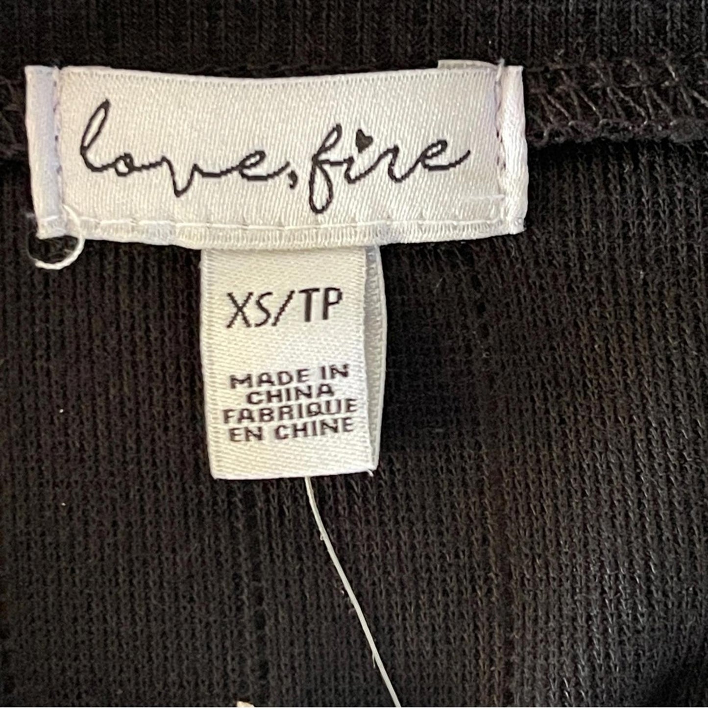 love, Fire Black Ribbed Crop Top with Tie Sides XS NWT
