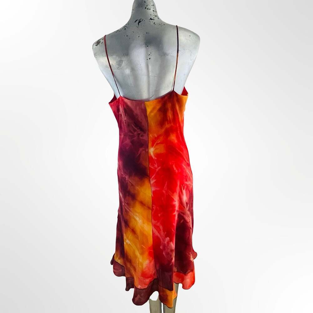 Dunamis USA Red and Orange Tie Dye Spaghetti Strap Ruffle Hem Slip Dress