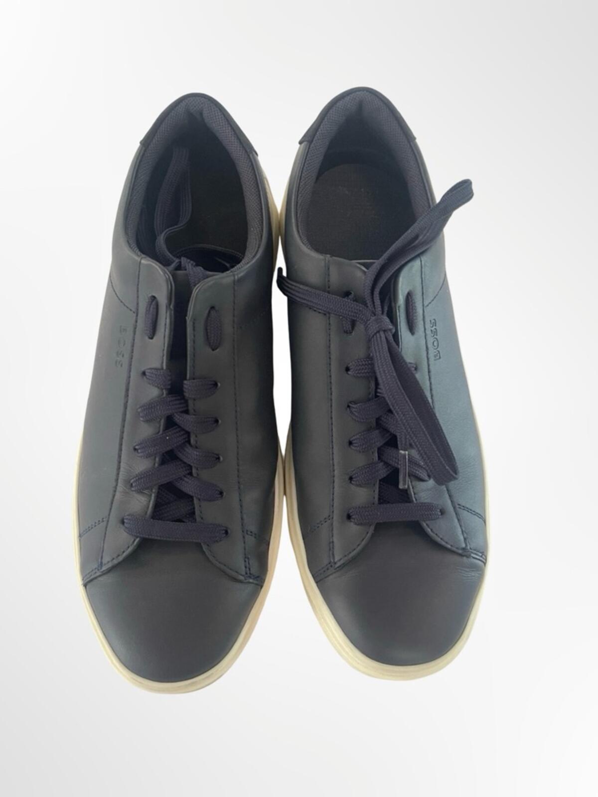 Boss dark navy Leather Low-Top Sneakers in size 9.5