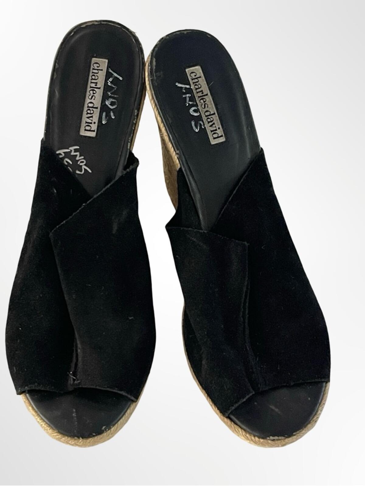 Charles David Black Suede Espadrille Wedge Mules in size 9.5