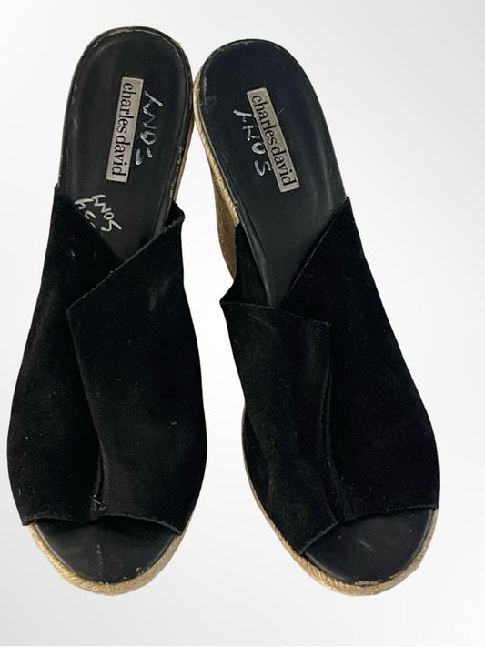 Charles David Black Suede Espadrille Wedge Mules in size 9.5