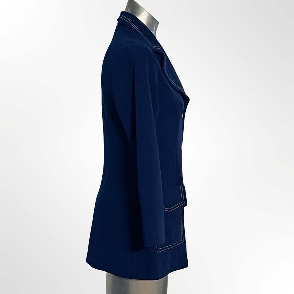 Vintage 1970s First Edition Dallas Blue Contrast Stitch Blazer Jacket Size 10