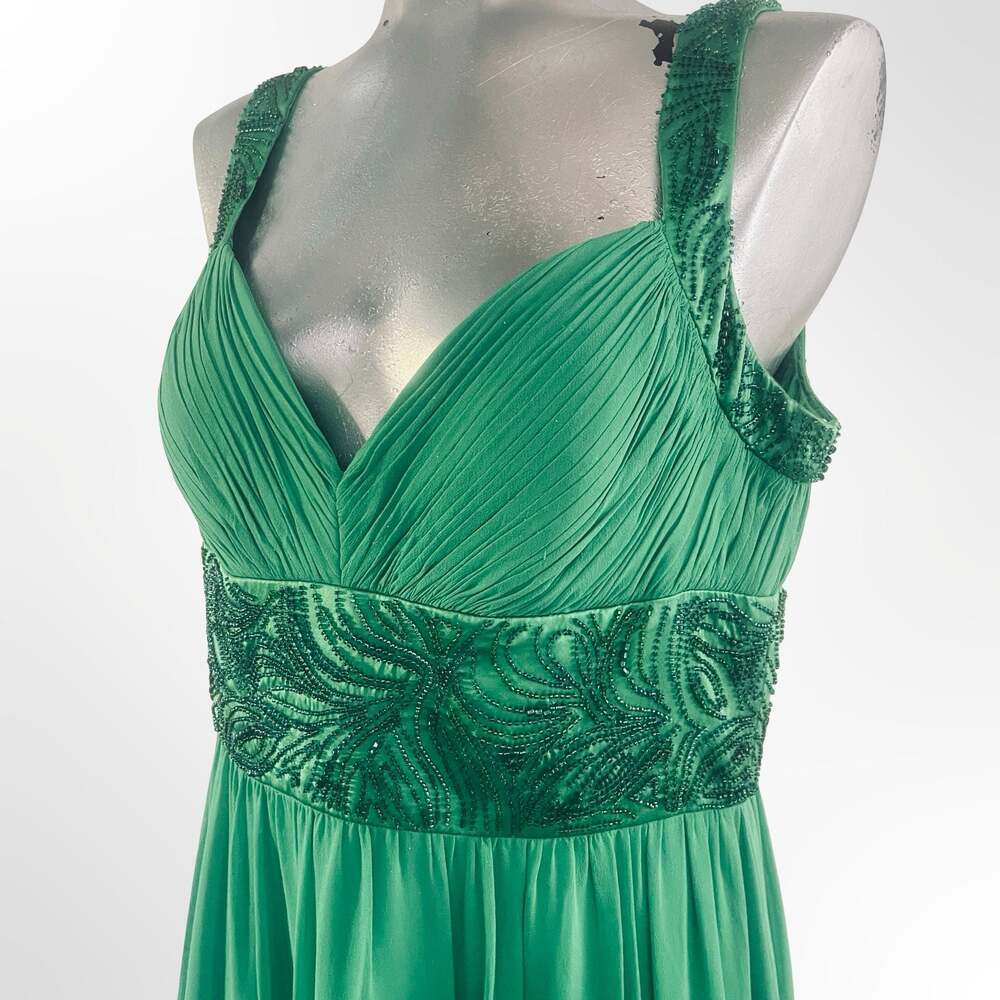 OC by OC Emerald Green 100% Silk Pleated Beaded Waist Maxi Evening Gown Size 12