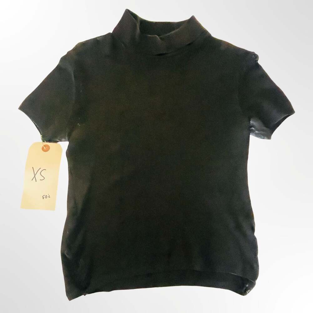 Black Short Sleeve Mock Neck Ribbed Knit Top