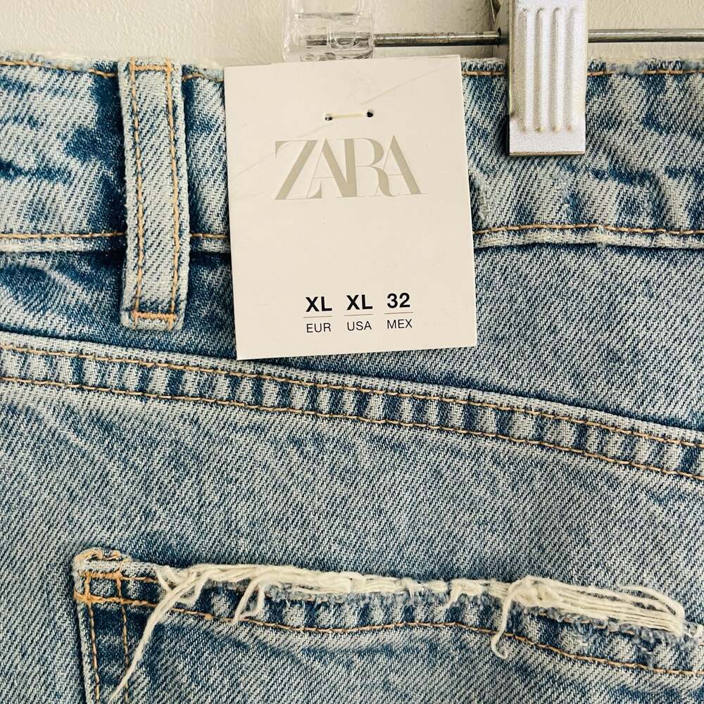 Zara TRF Distressed Raw Hem Denim Mini Skirt