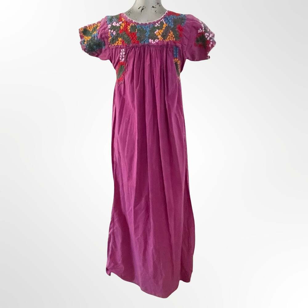 Vintage Hand-Embroidered Mexican San Antonino Cotton Maxi Dress