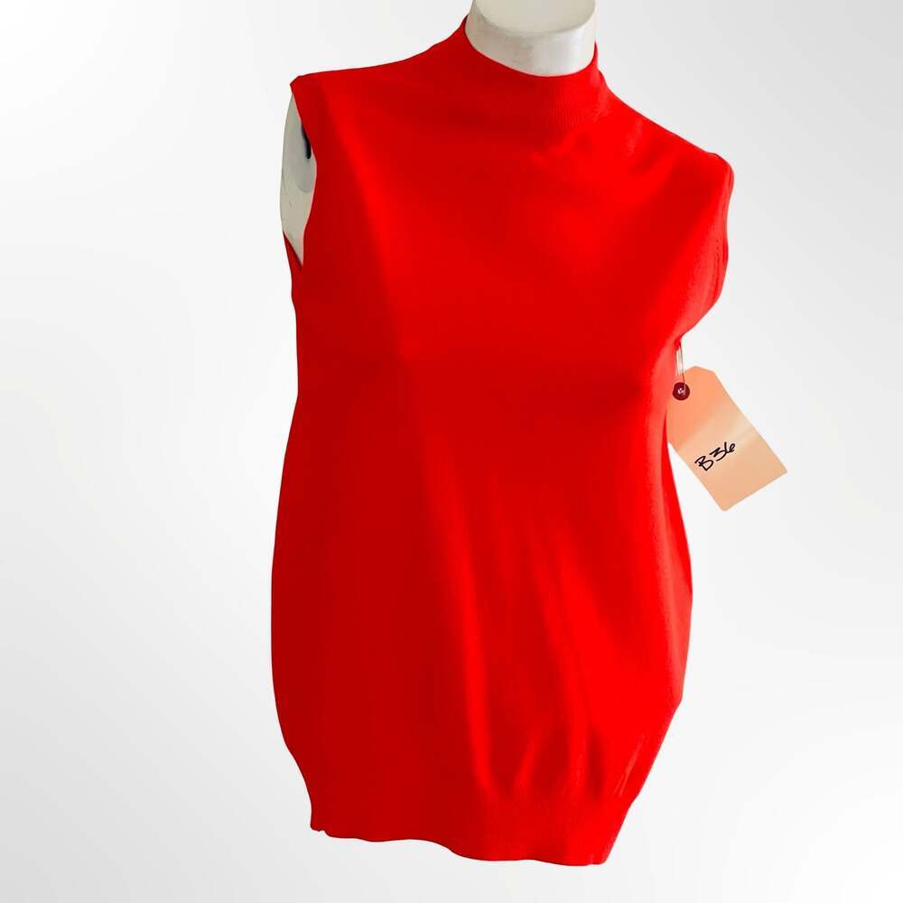 Vintage Red Sleeveless Mock Neck Knit Top with Back Zipper