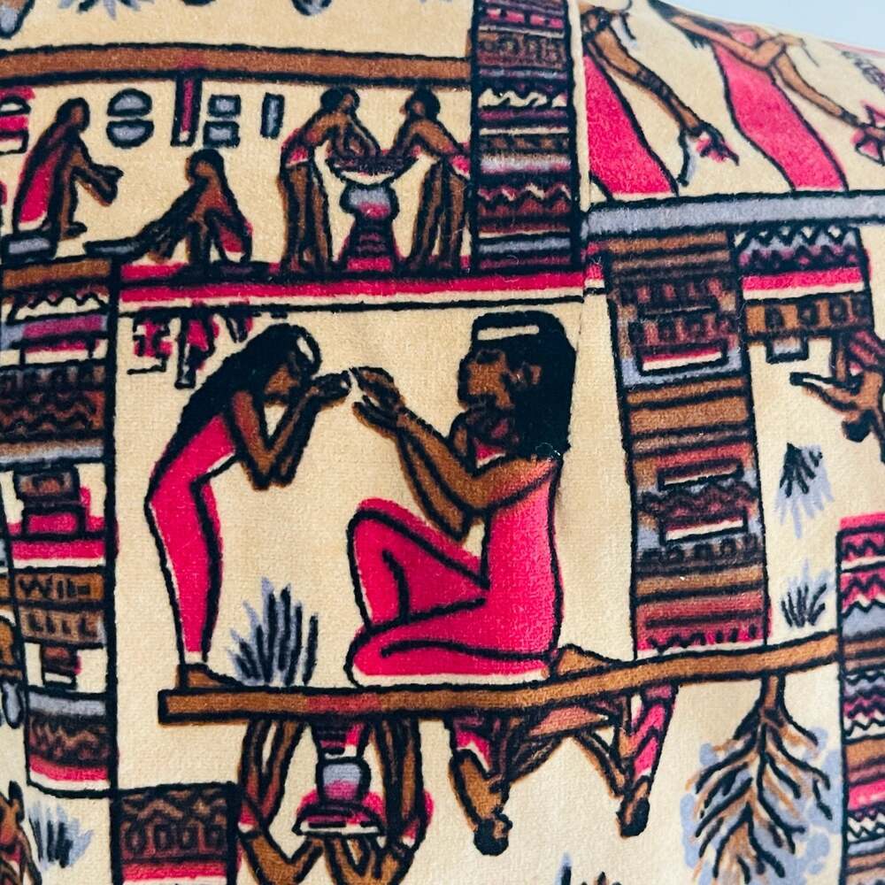 Vintage Egyptian Hieroglyphic Print Jacquard Blazer Jacket with Ruffle Hem