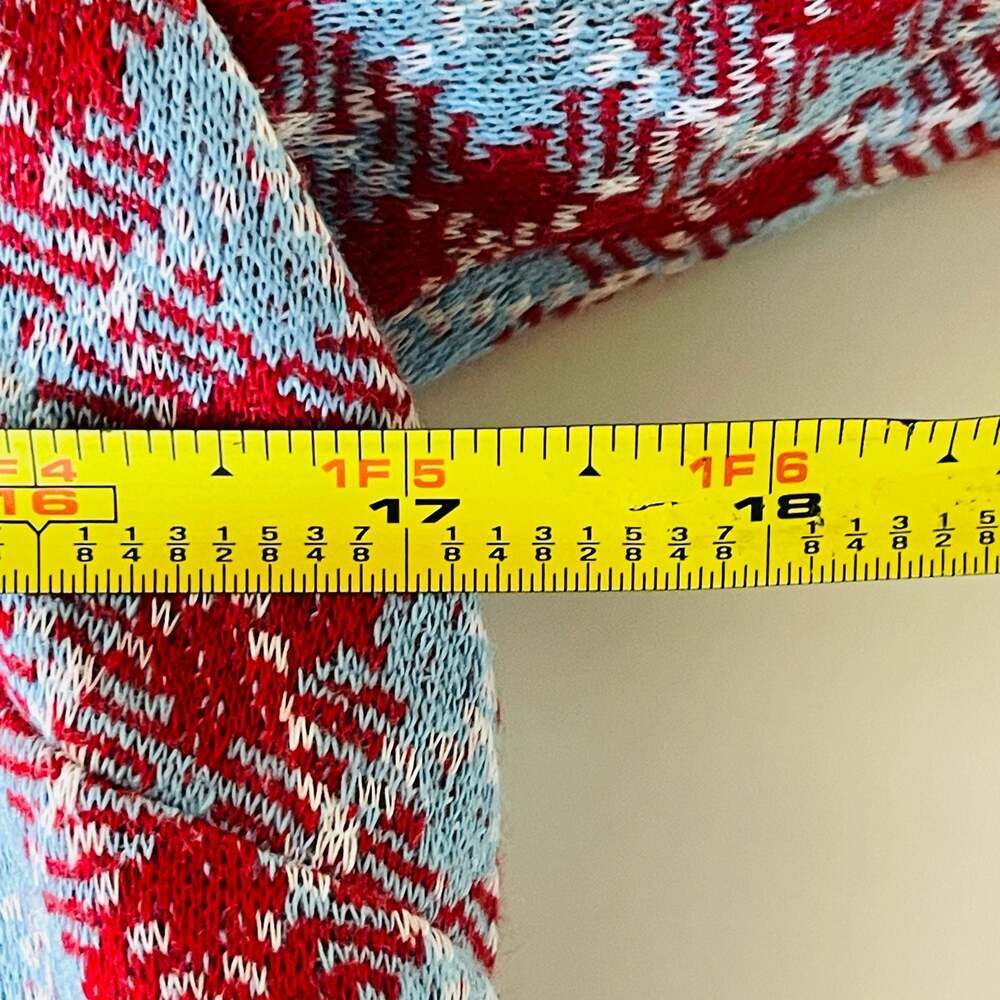 Vintage 1970s Red Blue Geometric Argyle Print Long Sleeve Collared Blouse