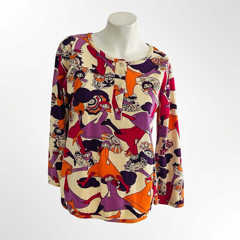 Vintage 1970s Starlight Trading Inc. Abstract Figure Print  Henley Top Size L