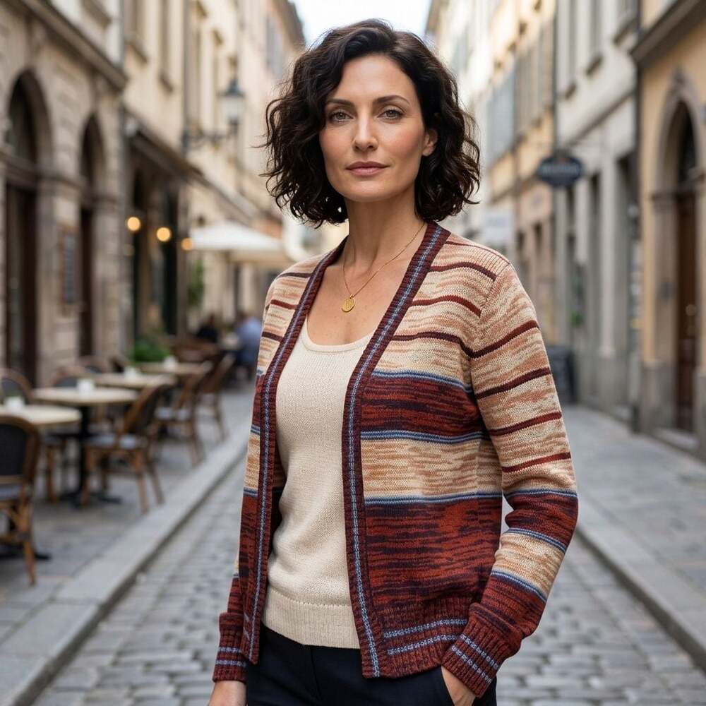 Open Front Cardigan Sweater Womens Multicolor Striped Knitted