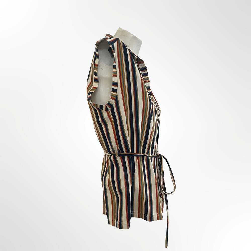 H&M Sleeveless Collared Striped Shirt Blouse with Belt