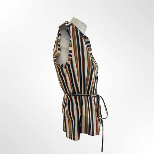 H&M Sleeveless Collared Striped Shirt Blouse with Belt