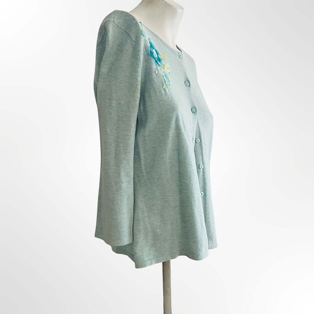 Northern Reflections Blue Floral Embroidered Cardigan Sweater Medium