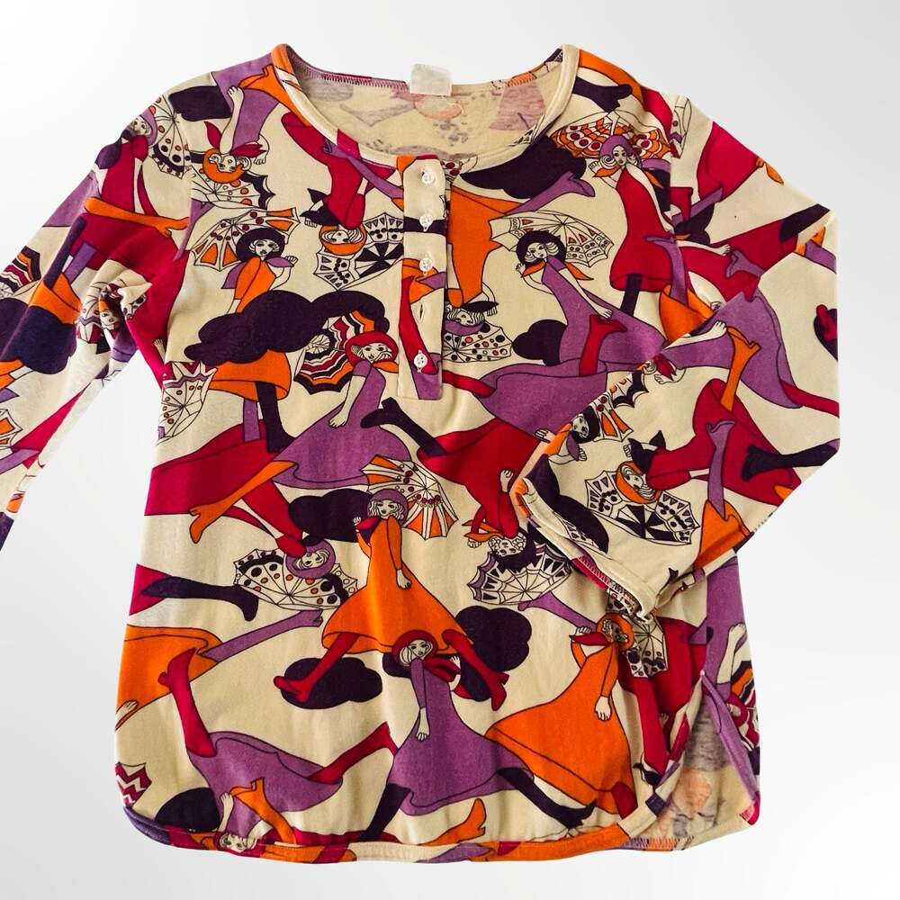 Vintage 1970s Starlight Trading Inc. Abstract Figure Print  Henley Top Size L