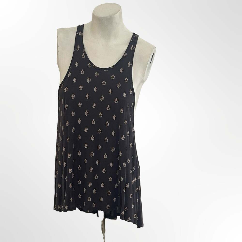 Billabong Women's Black Sleeveless High-Low Tank Top with Leaf Print