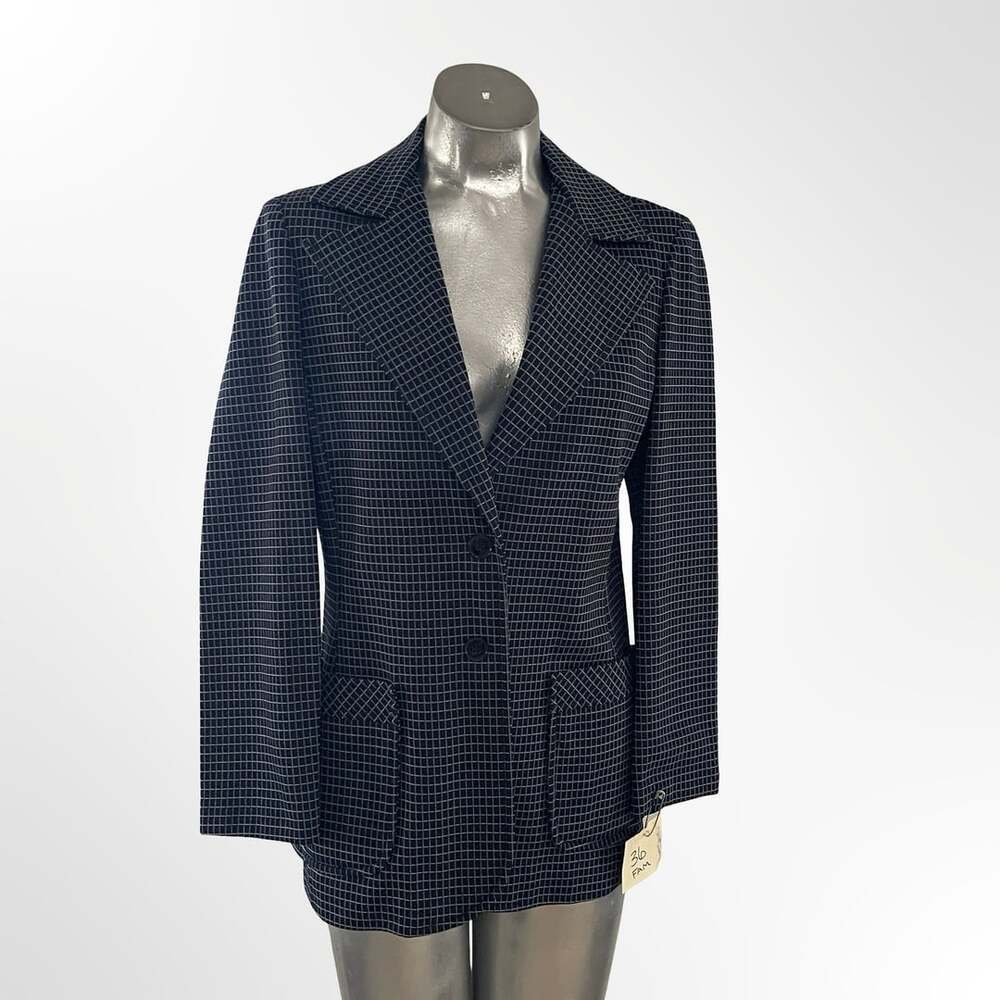 Bodin Knits Vintage Check Pattern Blazer Jacket with Front Patch Pockets