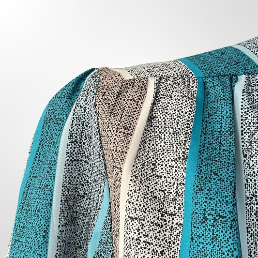 Women's Teal & Gray Striped Button-Up Silk Shirt