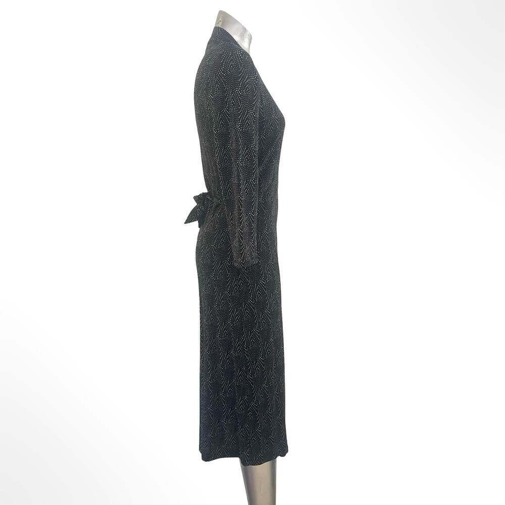Banana Republic Black Metallic Dot Print V-Neck Midi Wrap Dress