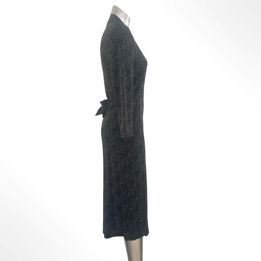 Banana Republic Black Metallic Dot Print V-Neck Midi Wrap Dress