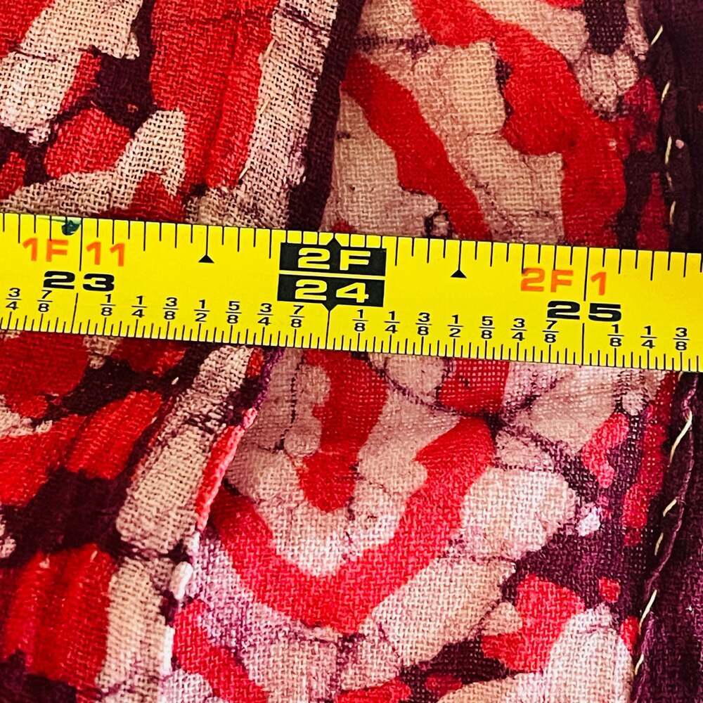 Vintage Hand Crafted Red Burgundy Batik Printed 100% Cotton Tunic Top Blouse