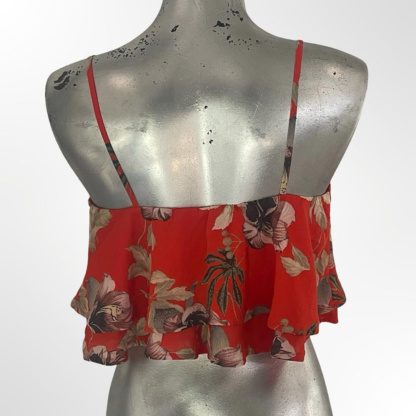 Fashion Nova Red Floral Ruffle Layered Cami