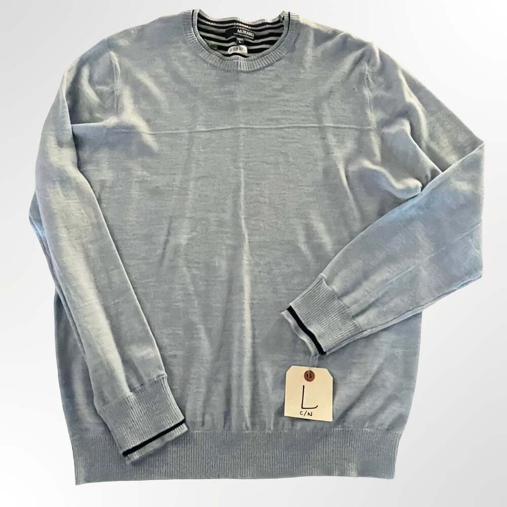 Murano Men's Extra Fine Merino Wool Crew Neck Sweater Light Blue Size L
