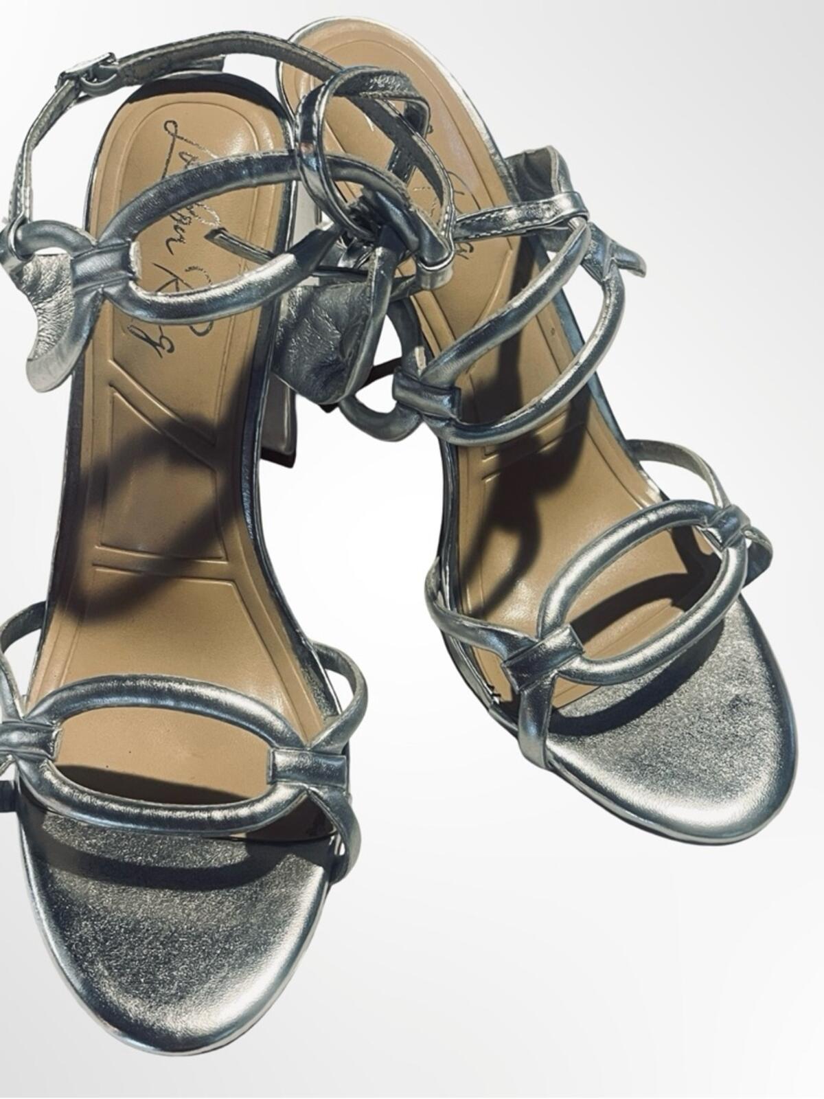 London Rag  Metallic Silver Strappy High Heel Sandals size 8