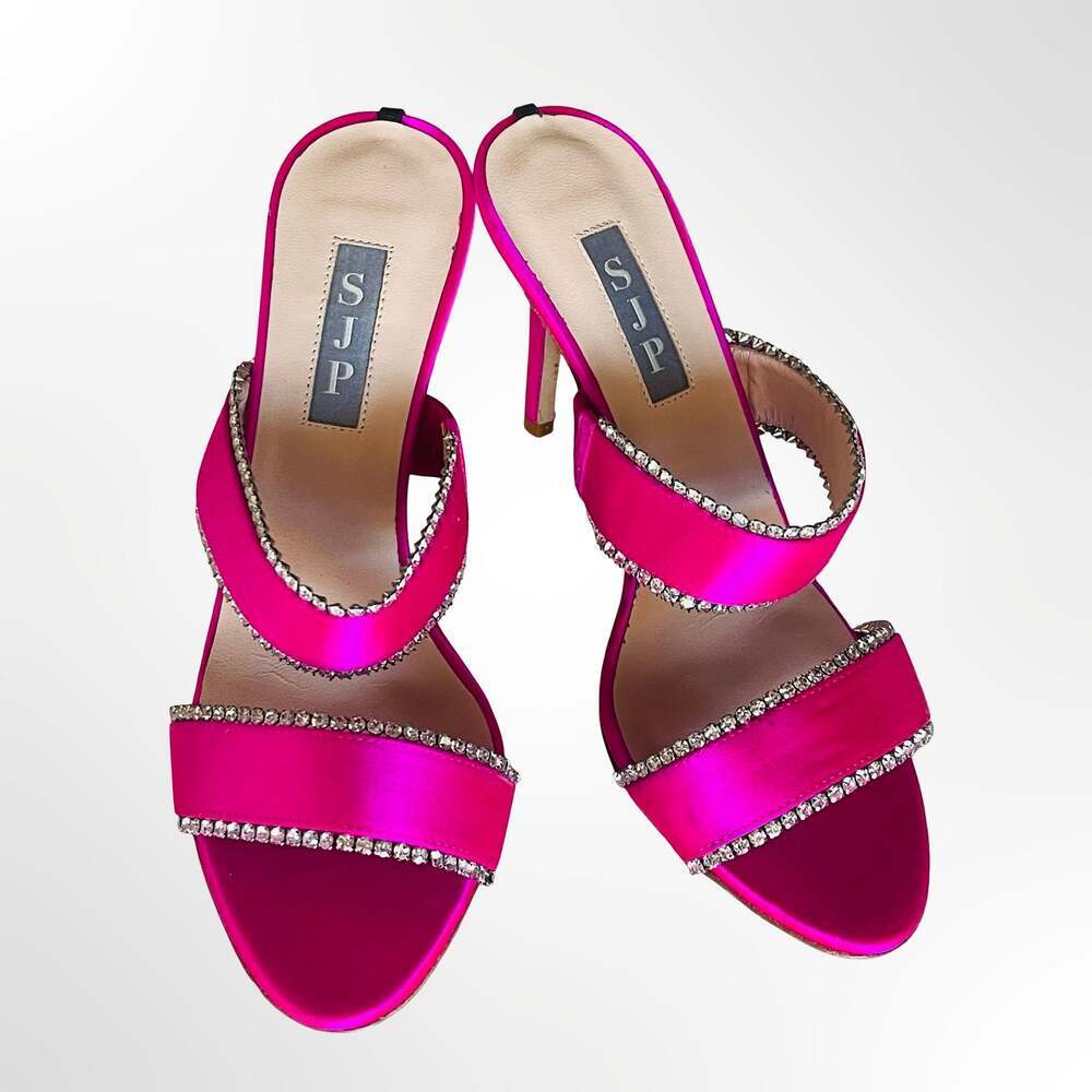 SJP by Sarah Jessica Parker Blossom Rhinestone-Embellished Satin Slide Heels