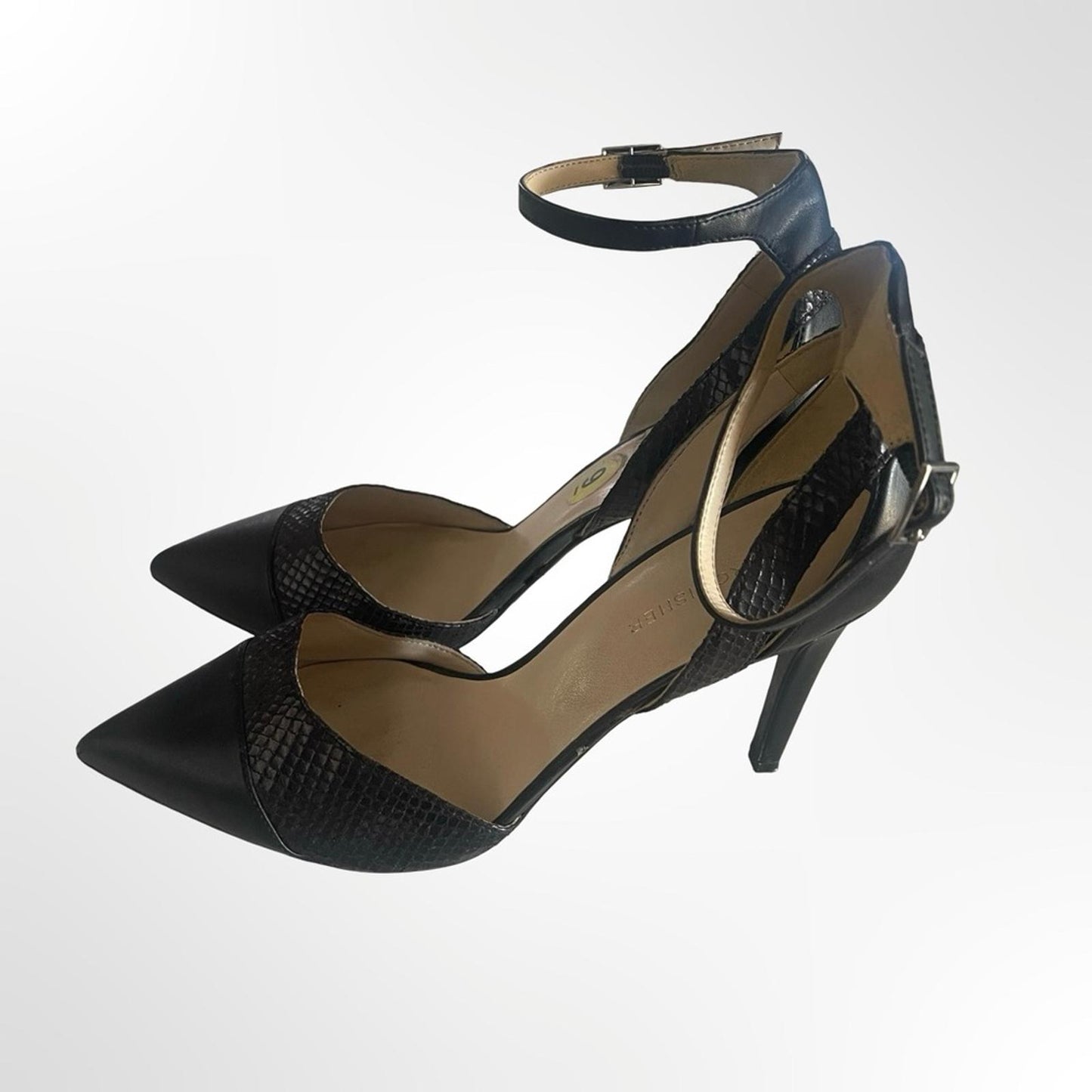 Marc Fisher Black Pointed-Toe Ankle-Strap Pumps with Texture