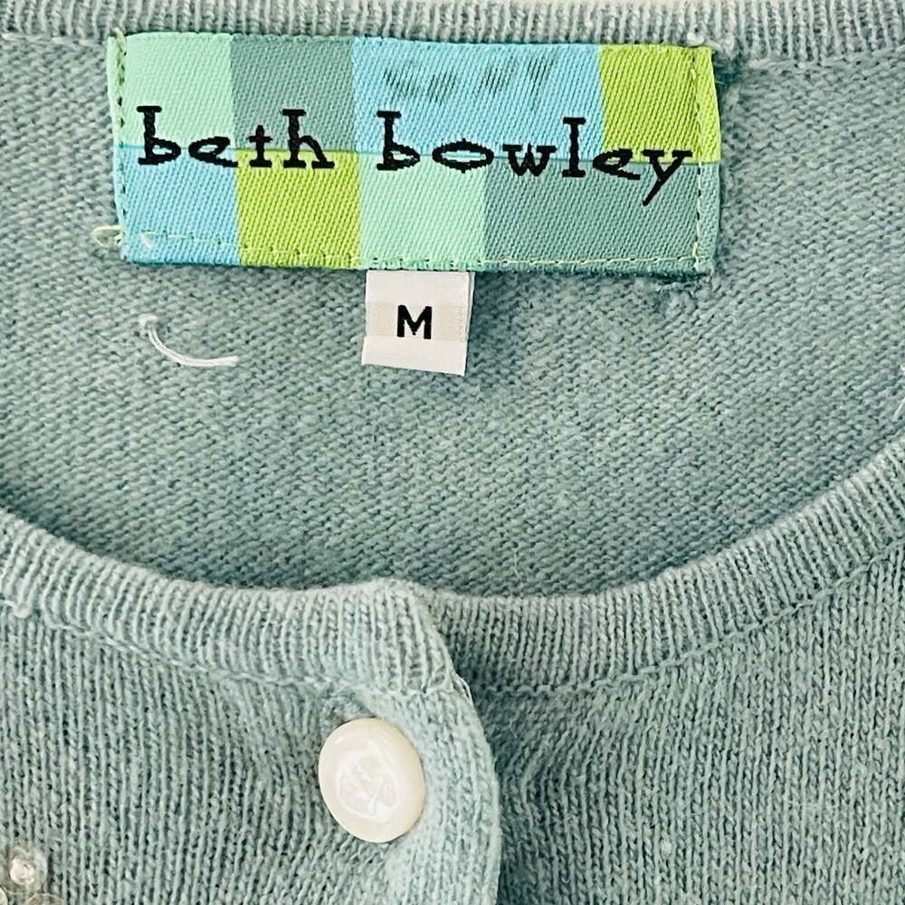 Beth Bowley Light Blue Beaded Floral Cardigan Sweater Size M