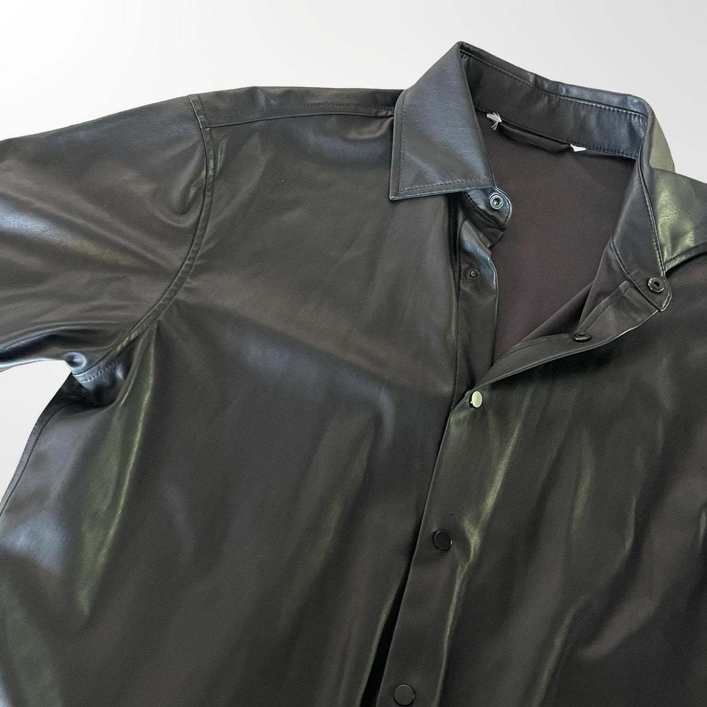 Medium Black Short Sleeve Button-Up Rubber like Shirt