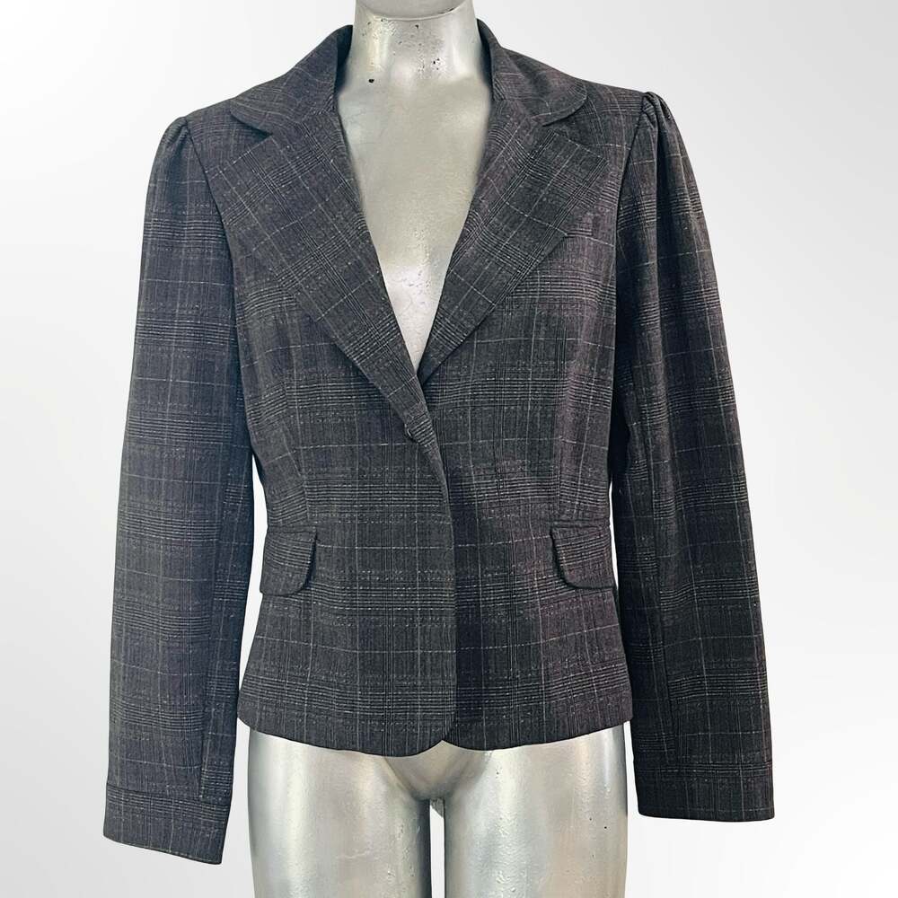 Rampage Women's Gray Plaid Single Button Blazer
