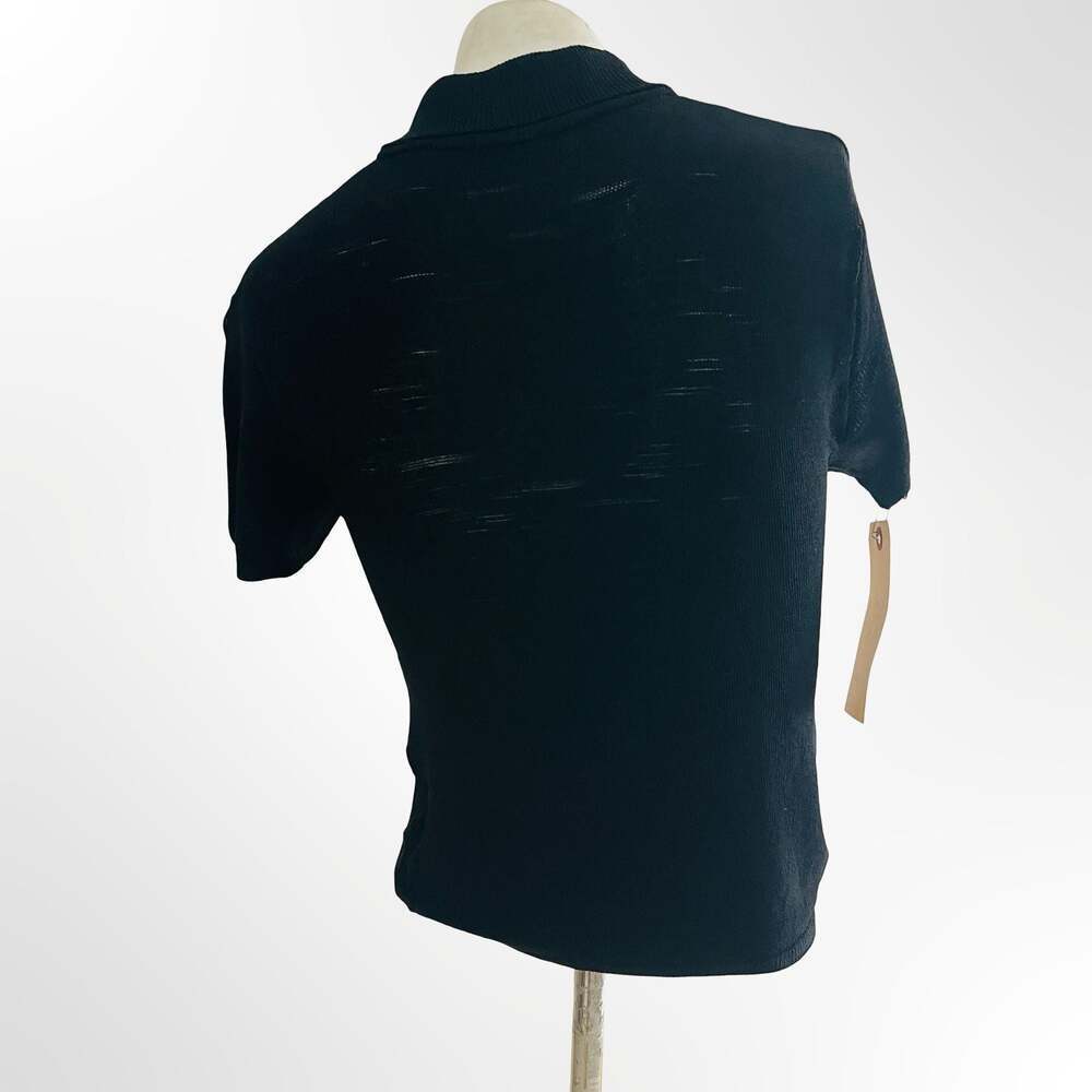 Black Short Sleeve Mock Neck Ribbed Knit Top