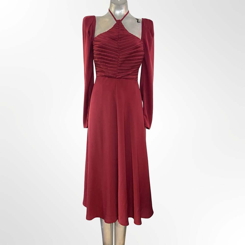 ASTR The Label Cinched Halter Neck Long Sleeve Midi Dress in Wine