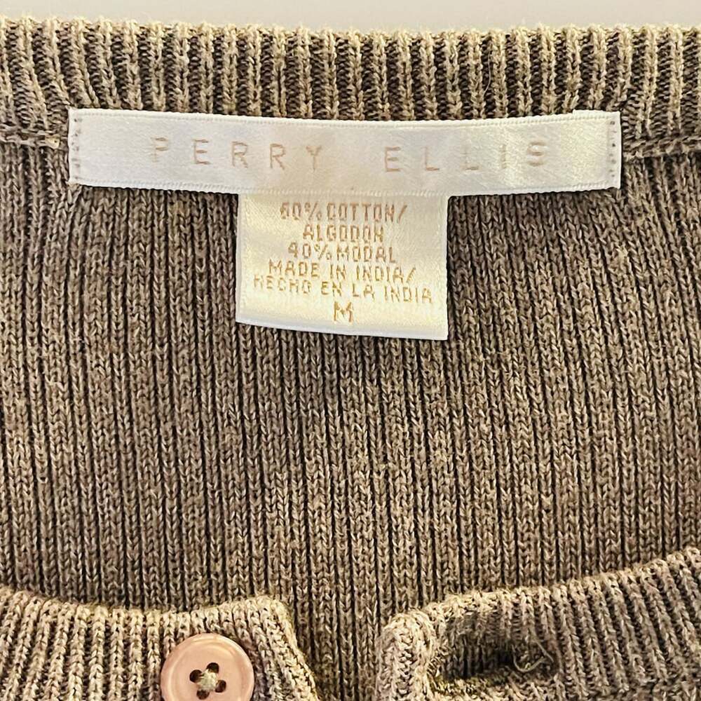 Perry Ellis Men's Brown Ribbed Knit Cotton Modal Long Sleeve Henley Sweater Size