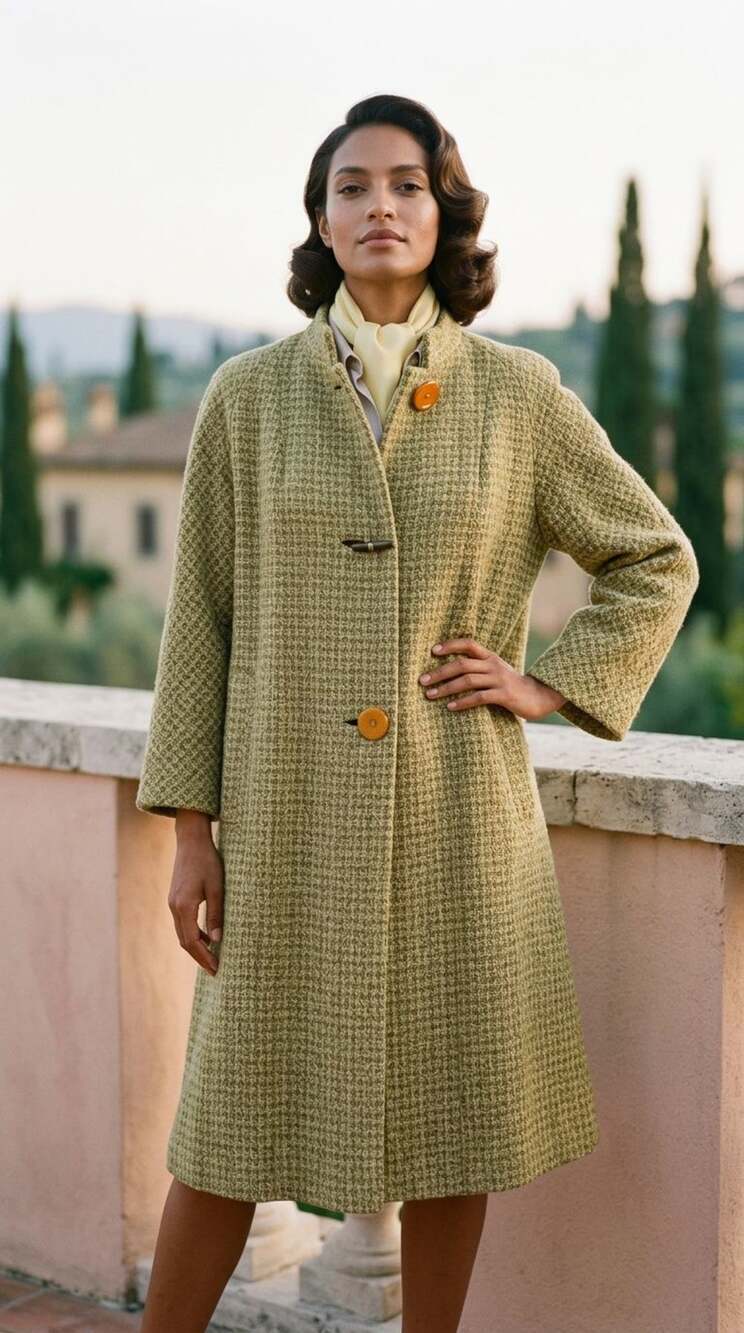 Franklin Simon Vintage 1950s Green Houndstooth Tweed Coat with Monogram