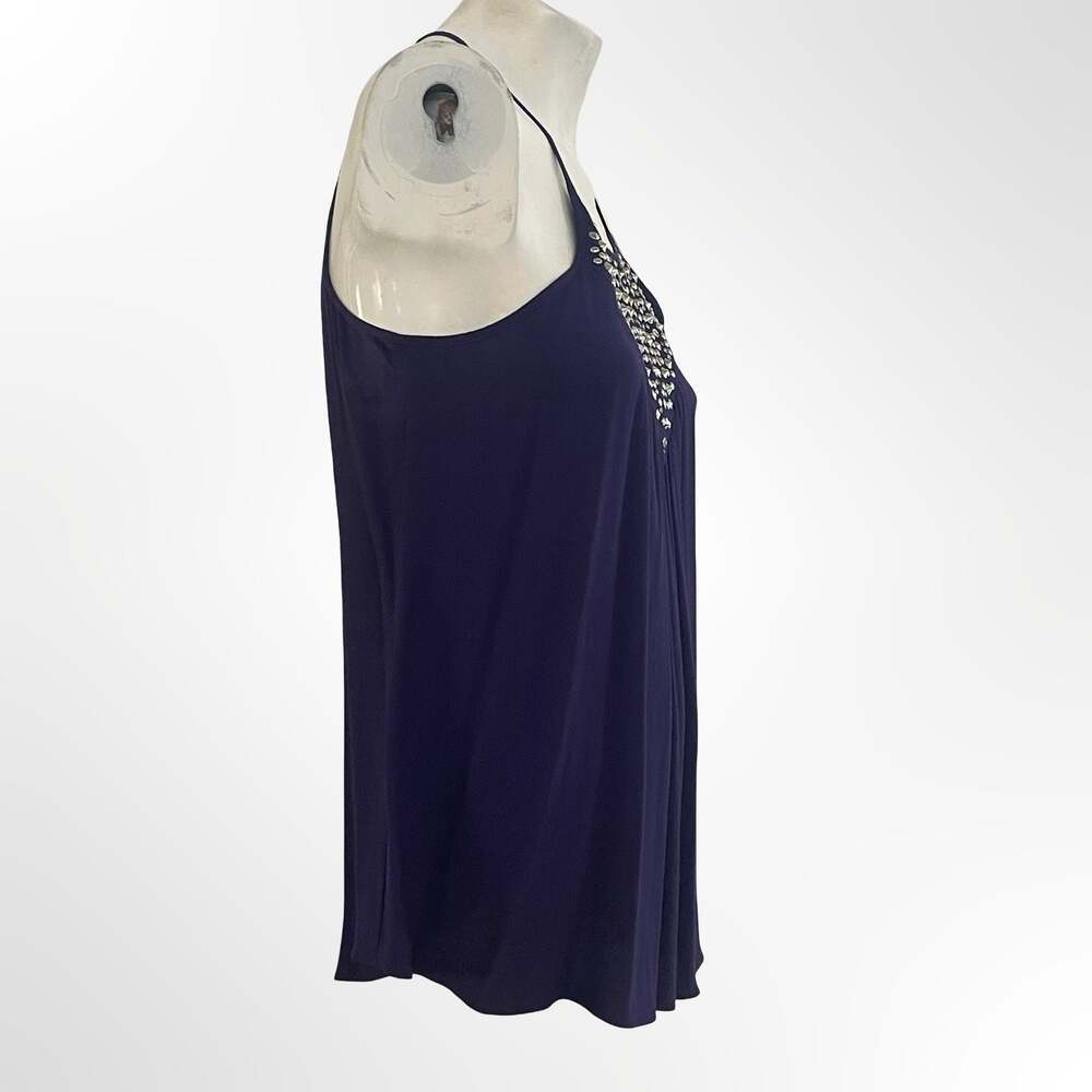 Rebecca Taylor Navy Embellished Halter Cami Swing Tank Top