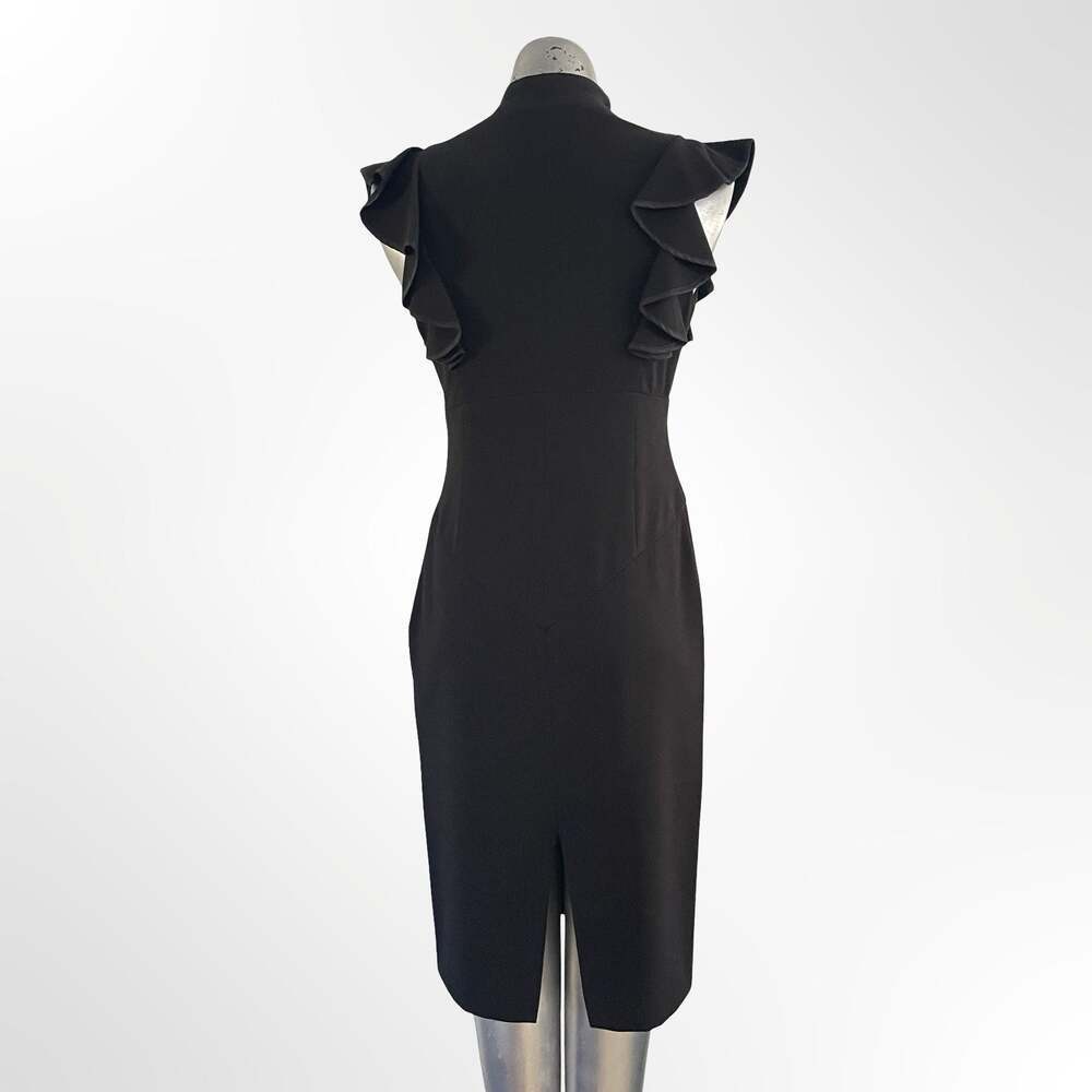 Black Halo Women's Black V-Neck Ruffle Sleeve Sheath Midi Dress