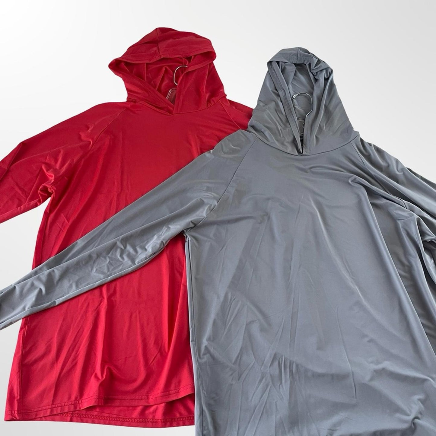 Two Red and Gray Hooded Long Sleeve Training Shirts Size M