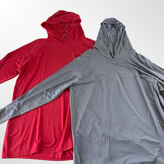 Two Red and Gray Hooded Long Sleeve Training Shirts Size M